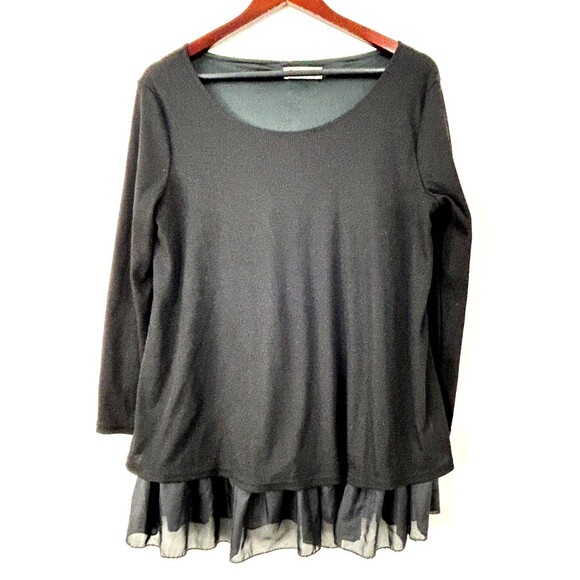 Xiang Ri Kui Womens Black Layered Top Bow Sheer Elegance Blouse Tunic L 1158E2 - Picture 4 of 8